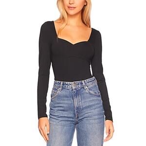 Susana Monaco Sweetheart Neck Long Sleeve Top - Black NWT Size Small